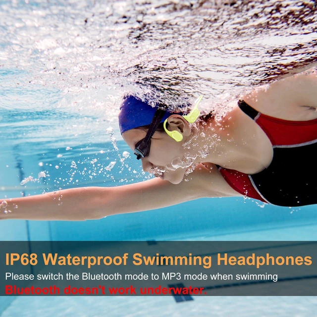 Alt view image 3 of 7 - IP68 Waterproof Swimming Headphones, Bone Conduction Bluetooth 6.0 Headphones, Builtin 32GB MP3 Player, Soft Lightweight OpenEar Design for Swimming Marathons Showers Cycling(Lime