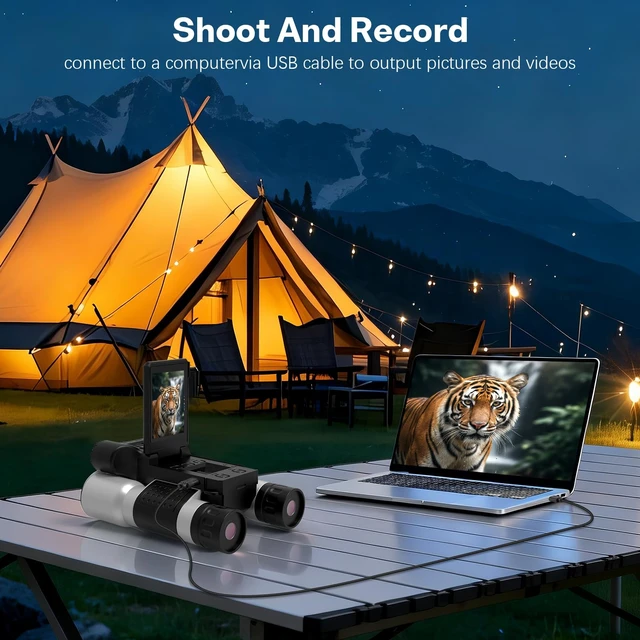 Alt view image 3 of 7 - Night Vision Binoculars with Camera, 12x32, 1080P, 7 IR Modes 12x BAK4 32mm lens, 7-level 5W 850nm IR, 200-300m in darkness, 2.4" IPS, 1080P video, Type-C, 32GB included