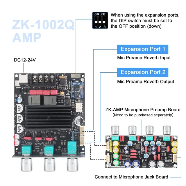 Alt view image 5 of 6 - ZK-1002Q 200W 2.0 Channel Bluetooth Amplifier Board,Qualcomm APTX-HD,TPA3116D2 Chip,Supports AUX/Bluetooth,Wide Voltage Input 12-24V,Mini Amp for DIY Speakers