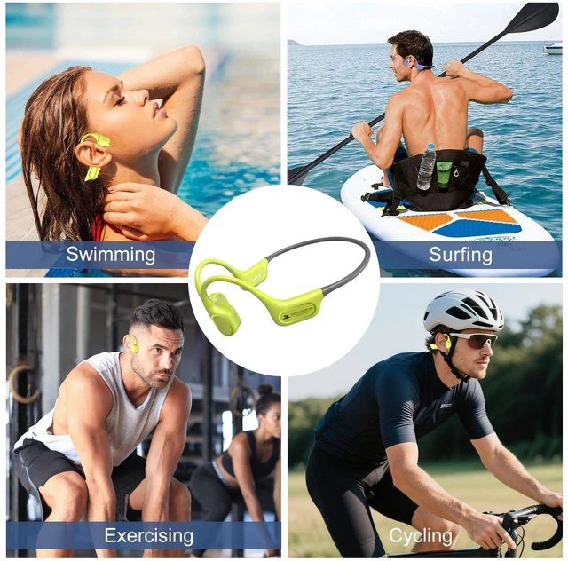 Alt view image 7 of 7 - IP68 Waterproof Swimming Headphones, Bone Conduction Bluetooth 6.0 Headphones, Builtin 32GB MP3 Player, Soft Lightweight OpenEar Design for Swimming Marathons Showers Cycling(Lime