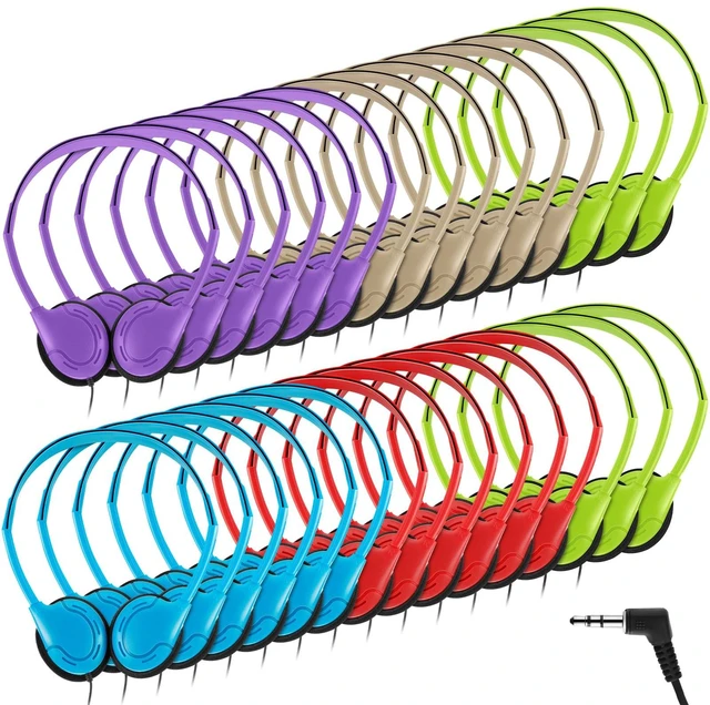 Main image of 30 Pack Over Ear Headphones Corded Bulk Set 3.5mm,Vivid Color On Ear Headsets Adjustable Earphones with Cord for Library Computer Lab Online Lesson Group Testing