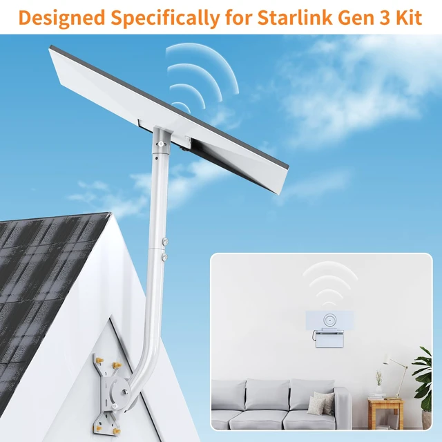 Alt view image 3 of 7 - Long Starlink Mount for Standard 4/4X/Gen 3, with 2-in-1 Router Wall Mount Adjustable Tilt Angle, Heavy Duty Long Starlink Mounting Kit, Rust-Resistant, Metal Pipe Adapter, for Homes, Roof, Black