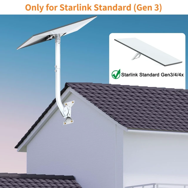 Alt view image 2 of 7 - Long Starlink Mount for Standard 4/4X/Gen 3, with 2-in-1 Router Wall Mount Adjustable Tilt Angle, Heavy Duty Long Starlink Mounting Kit, Rust-Resistant, Metal Pipe Adapter, for Homes, Roof, Black
