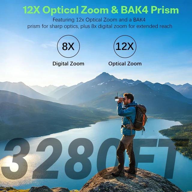 Alt view image 5 of 7 - Night Vision Binoculars with Camera, 12x32, 1080P, 7 IR Modes 12x BAK4 32mm lens, 7-level 5W 850nm IR, 200-300m in darkness, 2.4" IPS, 1080P video, Type-C, 32GB included