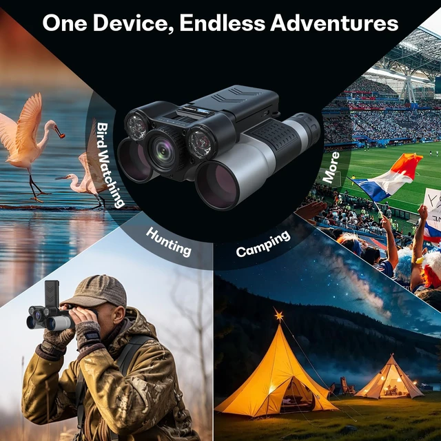 Alt view image 6 of 7 - Night Vision Binoculars with Camera, 12x32, 1080P, 7 IR Modes 12x BAK4 32mm lens, 7-level 5W 850nm IR, 200-300m in darkness, 2.4" IPS, 1080P video, Type-C, 32GB included