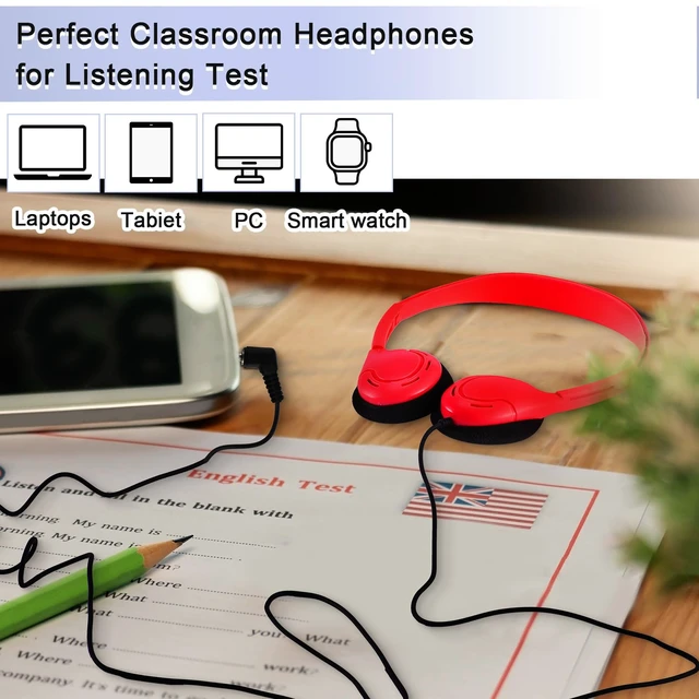 Alt view image 4 of 7 - 30 Pack Over Ear Headphones Corded Bulk Set 3.5mm,Vivid Color On Ear Headsets Adjustable Earphones with Cord for Library Computer Lab Online Lesson Group Testing