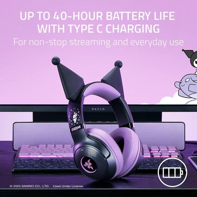 Alt view image 7 of 7 - Kraken Kitty V2 BT Wireless RGB Headset, Kuromi Edition Chroma RGB Kitty Ears & Earcups, Bluetooth 5.2, 40 mm Drivers, Noise-cancelling Mics, Lightweight, USB-C, 40 Hr Battery