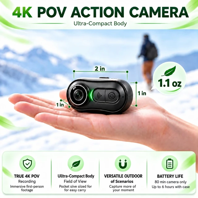 Alt view image 3 of 7 - 4K Mini Body Cameras Action POV Cam, 64GB Sports Camera with Audio Video Recording, WiFi Portable Magnetic Camcorder, Helmet Mount, Wearable Waterproof Cams for Motorcycle Cycling Hiking Fishing