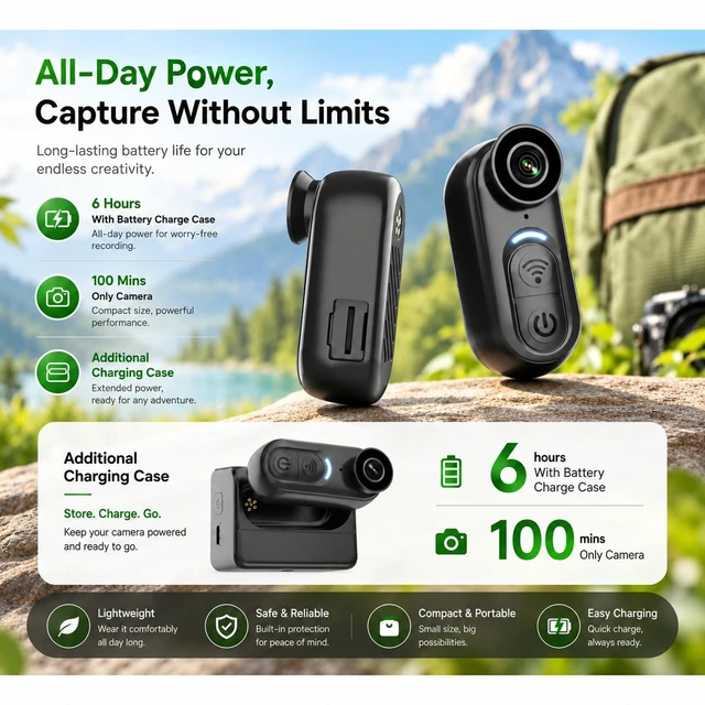 Alt view image 5 of 7 - 4K Mini Body Cameras Action POV Cam, 64GB Sports Camera with Audio Video Recording, WiFi Portable Magnetic Camcorder, Helmet Mount, Wearable Waterproof Cams for Motorcycle Cycling Hiking Fishing