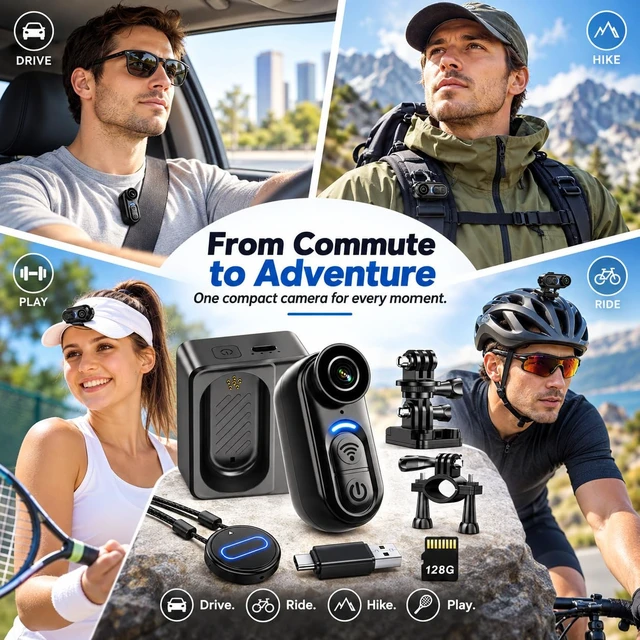 Alt view image 7 of 7 - 4K Mini Body Cameras Action POV Cam, 64GB Sports Camera with Audio Video Recording, WiFi Portable Magnetic Camcorder, Helmet Mount, Wearable Waterproof Cams for Motorcycle Cycling Hiking Fishing