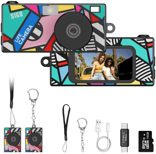Main image of Mini Keychain Digital Camera, 16GB Card, Y2K Retro Tiny Camera 1440P Video, 2MP Photos, 1.47-Inch IPS Screen, Built-In Flash, Filters, Pocket Size for Kids, Teens, Travel and Vlogging