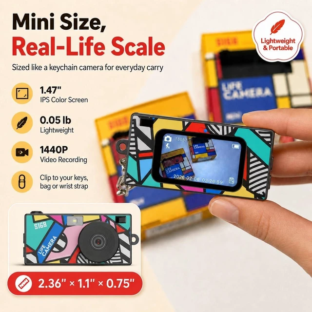Alt view image 2 of 7 - Mini Keychain Digital Camera, 16GB Card, Y2K Retro Tiny Camera 1440P Video, 2MP Photos, 1.47-Inch IPS Screen, Built-In Flash, Filters, Pocket Size for Kids, Teens, Travel and Vlogging