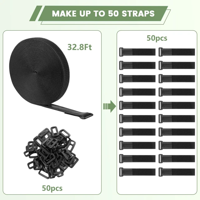 Alt view image 5 of 7 - Heavy Duty Hook and Loop Cinch Straps with Non-Slip Rubber Backing 1 in x 32 ft, 50 Buckles Cut-to-Length Adjustable Straps for Fastening & Organizing Black