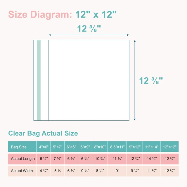 Alt view image 2 of 7 - 100Pack Acid-Free Photo Sleeves Crystal Clear Storage Bags for 12x12 Print Pictures, Photos, Frame Mats (Bag Size: 12 3/8" x 12 3/8")