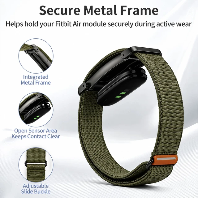 Alt view image 4 of 7 - Nylon Bicep Band Compatible with Google Fitbit Air, Integrated Metal Frame Stretch Breathable Nylon, 916.5IN with 5 Wide Hook-and-loop Straps, Removable Metal Frame, Dual-use As Bicep/wrist Band