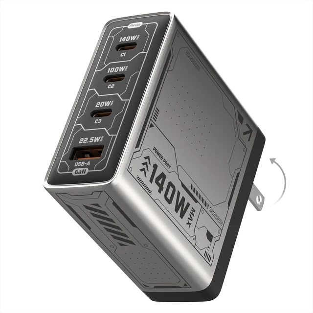 Main image of 140W USB C Charger Block, 4-Port PD 3.1 GaN Laptop Charger, Grey Fast Charging, Foldable Plug, USB-C Wall Charger & Power Adapter for MacBook Air/Pro, iPad, iPhone 17/16 Series, Galaxy S25