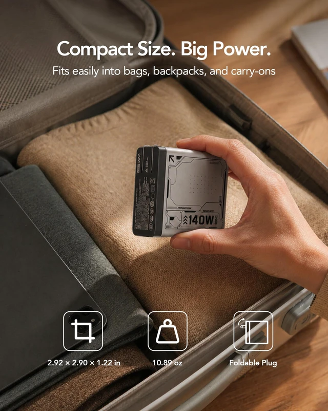 Alt view image 4 of 7 - 140W USB C Charger Block, 4-Port PD 3.1 GaN Laptop Charger, Grey Fast Charging, Foldable Plug, USB-C Wall Charger & Power Adapter for MacBook Air/Pro, iPad, iPhone 17/16 Series, Galaxy S25