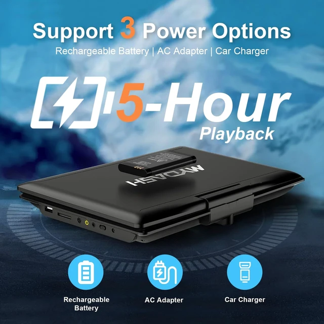 Alt view image 3 of 7 - 14.9'' Portable DVD Player with Screen for Car, Home & Travel 5H Battery, Car Charger & Headrest Mount, USB/SD Playback, Remote Control, Dual Earphone Jacks for Kids & Road Trips