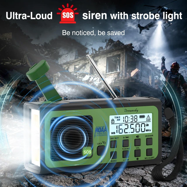 Alt view image 3 of 7 - Hand Crank Emergency Weather Radio NOAA Alert with Solar Powered Portable Radio AM FM SW, 18500mWh Rechargeable Battery Operated, Loud SOS Alarm, Flashlight & Reading Lamp, USB Port