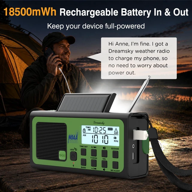 Alt view image 7 of 7 - Hand Crank Emergency Weather Radio NOAA Alert with Solar Powered Portable Radio AM FM SW, 18500mWh Rechargeable Battery Operated, Loud SOS Alarm, Flashlight & Reading Lamp, USB Port