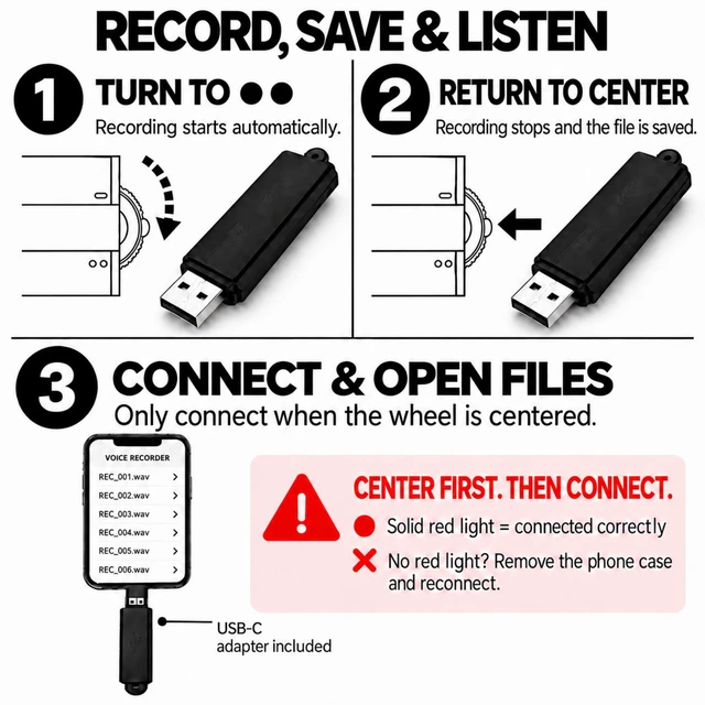 Alt view image 2 of 7 - USB Voice Recorder 24 Hours Continuous Recording, 288 Hours Storage Capacity, Easy File Access, Compact for Meetings and Lectures