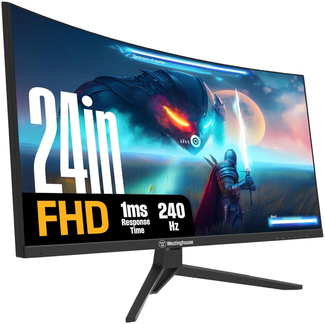 Main image of 24 Inch Curved Gaming Monitor, 240Hz, 1ms, FHD 1080P, 3000:1 Contrast Ratio, 118% SRGB, 1500R, AMD FreeSync, Eyecare, for PC Games with Built-in Speakers, VESA, DisplayPort, HDMI