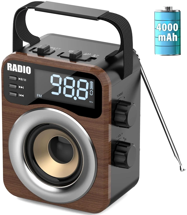 Main image of Portable AM/FM/WB/SW Radio, 4000mAh Rechargeable & 3×D Cell Battery Powered Bluetooth Digital Radios 10W Speaker,TF/USB Playback,LCD Display Weather Alert For Home Outdoor Emergency Brown