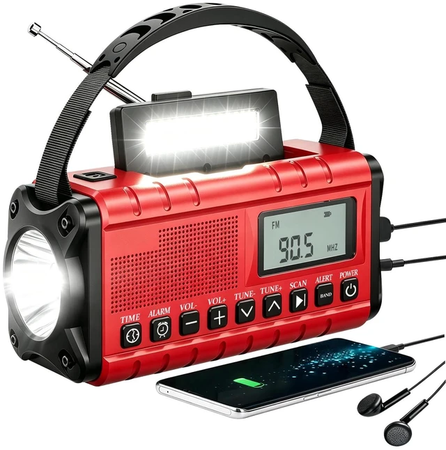 Main image of 10000mAh/37000mWh Emergency Radio-Weather Radio Portable AM FM Auto Scan with Solar Panel/Hand Crank/AC Input Rechargeable Battery with Fashlight Reading Lamp SOS Siren for Indoor/Outdoor Emergency