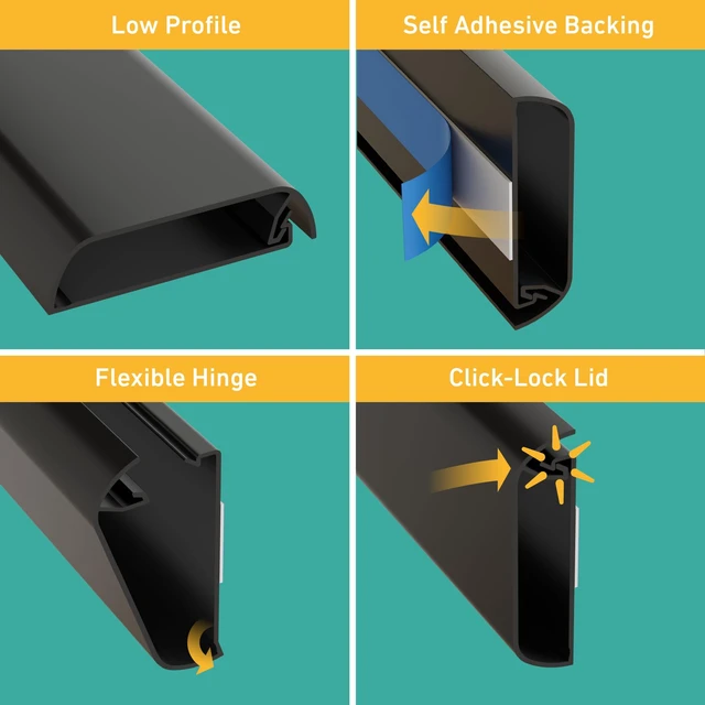 Alt view image 2 of 7 - TV Wall Mount Cord Hider, Hide Mounted TV Cables, Wire Covers, Self Adhesive Cover for Cords, Paintable, Low Profile, Seamless Cable Raceway - 2.36in W x 0.59in H x 39in L - Black