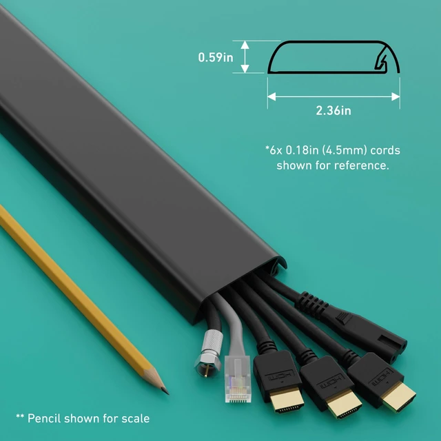 Alt view image 3 of 7 - TV Wall Mount Cord Hider, Hide Mounted TV Cables, Wire Covers, Self Adhesive Cover for Cords, Paintable, Low Profile, Seamless Cable Raceway - 2.36in W x 0.59in H x 39in L - Black