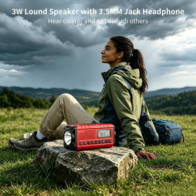 Alt view image 6 of 6 - 10000mAh/37000mWh Emergency Radio-Weather Radio Portable AM FM Auto Scan with Solar Panel/Hand Crank/AC Input Rechargeable Battery with Fashlight Reading Lamp SOS Siren for Indoor/Outdoor Emergency