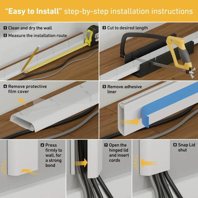 Alt view image 7 of 7 - TV Wall Mount Cord Hider, Hide Mounted TV Cables, Wire Covers, Self Adhesive Cover for Cords, Paintable, Low Profile, Seamless Cable Raceway - 2.36in W x 0.59in H x 39in L - Beige