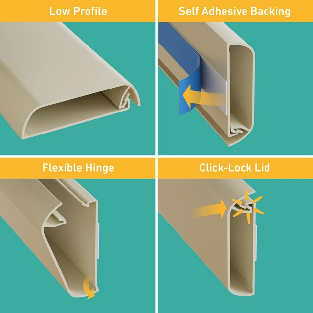 Alt view image 2 of 7 - TV Wall Mount Cord Hider, Hide Mounted TV Cables, Wire Covers, Self Adhesive Cover for Cords, Paintable, Low Profile, Seamless Cable Raceway - 2.36in W x 0.59in H x 39in L - Beige