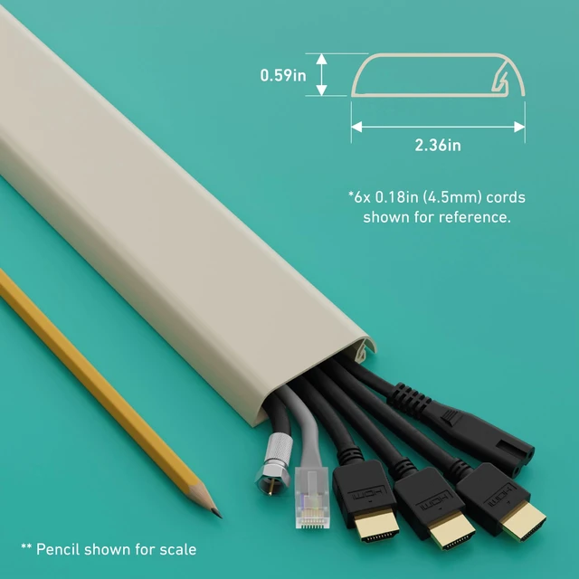 Alt view image 3 of 7 - TV Wall Mount Cord Hider, Hide Mounted TV Cables, Wire Covers, Self Adhesive Cover for Cords, Paintable, Low Profile, Seamless Cable Raceway - 2.36in W x 0.59in H x 39in L - Beige