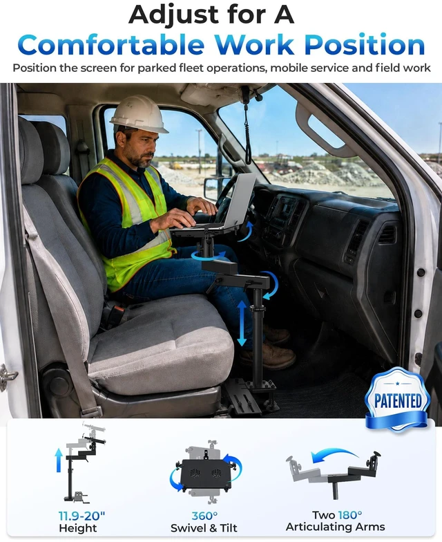 Alt view image 4 of 7 - No-Drill Car Laptop Mount, Adjustable Mobile Truck Computer Stand Heavy-Duty Vehicle Laptop Holder for Cars, Trucks, Vans and SUVs with Dual USB Cooling Fans for Extended Work Sessions