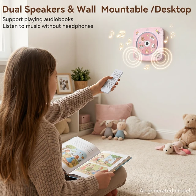 Alt view image 5 of 7 - CD Player Portable Bluetooth Rechargeable: CD Players for Home 1800mAh Desktop Wall CD Player with Speakers with Dust Cover FM Radio USB Remote Control