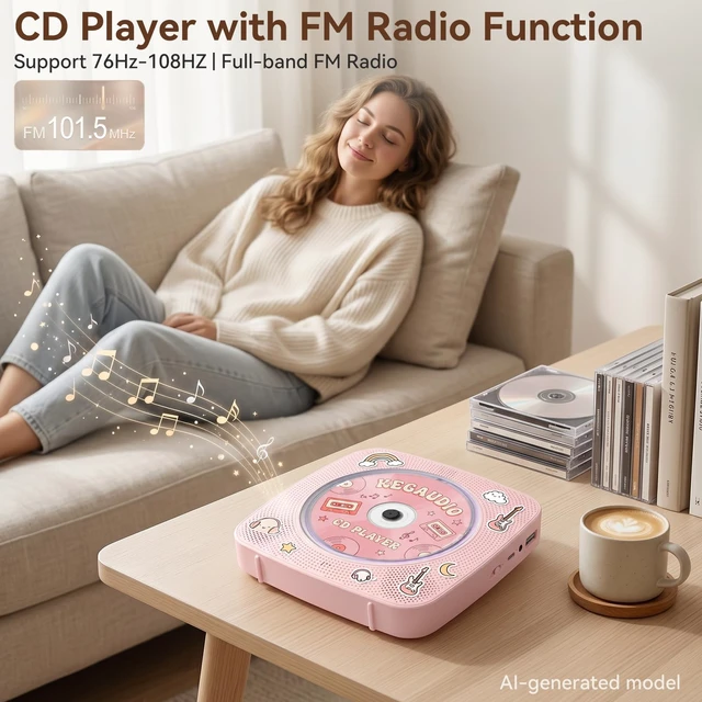 Alt view image 6 of 7 - CD Player Portable Bluetooth Rechargeable: CD Players for Home 1800mAh Desktop Wall CD Player with Speakers with Dust Cover FM Radio USB Remote Control