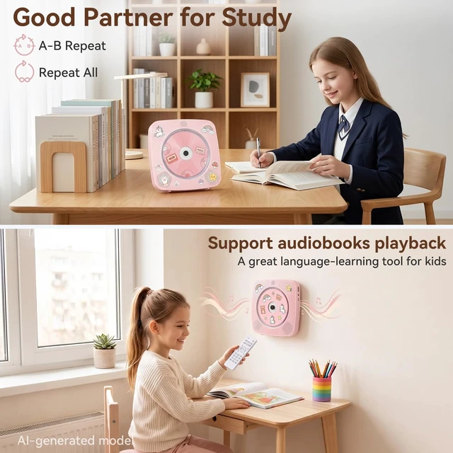 Alt view image 7 of 7 - CD Player Portable Bluetooth Rechargeable: CD Players for Home 1800mAh Desktop Wall CD Player with Speakers with Dust Cover FM Radio USB Remote Control