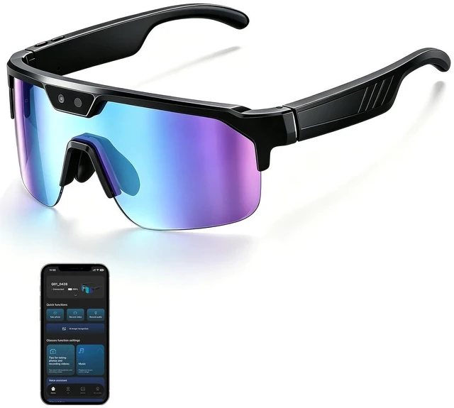 Main image of AI Cycling Camera Glasses, 4K Video Smart Sunglasses for Men Women Vlog UV400 Polarized, AI Translation, Object Recognition & EIS Stabilization, Bluetooth Smart Glasses for Skiing/Hiking/Baseball