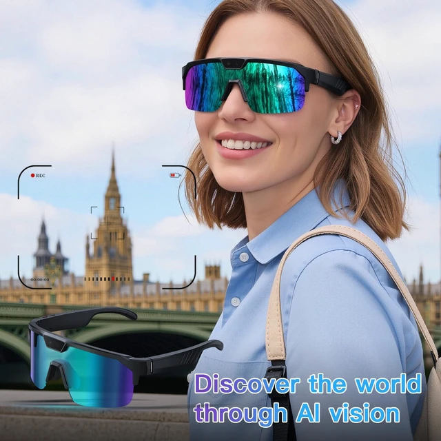 Alt view image 4 of 7 - AI Cycling Camera Glasses, 4K Video Smart Sunglasses for Men Women Vlog UV400 Polarized, AI Translation, Object Recognition & EIS Stabilization, Bluetooth Smart Glasses for Skiing/Hiking/Baseball
