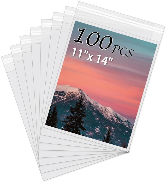 Main image of 100Pack Acid-Free Photo Sleeves Crystal Clear Storage Bags for 11x14 Print Pictures, Photos, Frame Mats (Bag Size: 11 3/8" x 14 1/3")