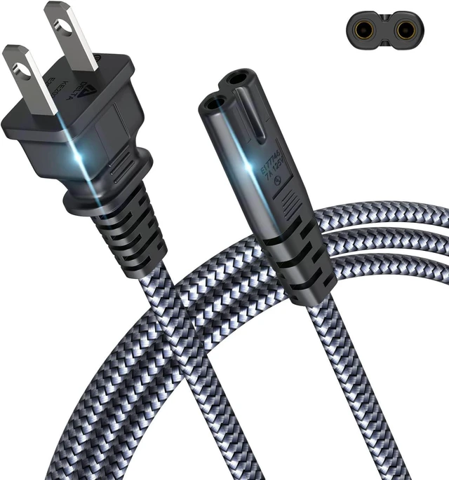 Main image of Power Cord, 25FT/7.5M AC Power Cable 7A 125V 18AWG 2 Prong TV Power Cord for PS5 PS4 PS4 Xbox, Speaker, Monitor, Samsung LG TV, Printer, Computer, Laptop Power Cable Replacement
