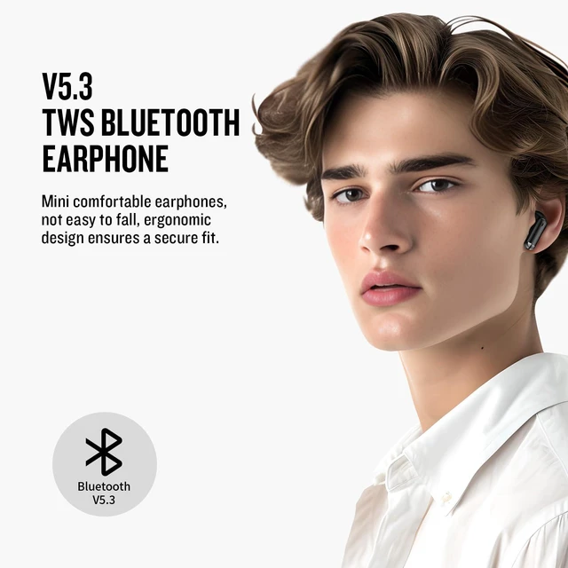 Alt view image 2 of 7 - X25 Wireless Earbuds, Semi-in-Ear Bluetooth 5.3 Headphones Super Bass Sound, Built-in Microphone, Hands-Free Call, 50H Standby Time, Auto Pairing, Compatible with iPhone & Android