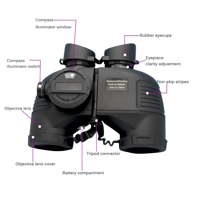 Alt view image 6 of 7 - 7x50 HD Waterproof Military Marine Binoculars w/Internal Rangefinder & Compass for,Bird Watching,Boating and More(Black)