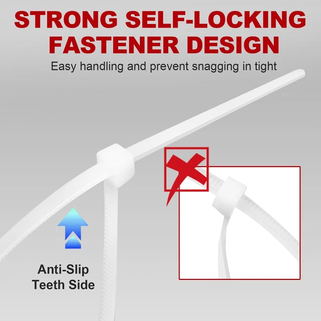 Alt view image 4 of 7 - Zip Ties, 1200pcs Cable Zip Ties 12 Inch, Heavy Duty White Plastic Wire Ties with 70lb Tensile Strength, Self-Locking Nylon Cable Ties, Wire Management for Indoor and Outdoor