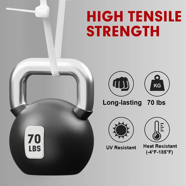 Alt view image 3 of 7 - Zip Ties, 1200pcs Cable Zip Ties 12 Inch, Heavy Duty White Plastic Wire Ties with 70lb Tensile Strength, Self-Locking Nylon Cable Ties, Wire Management for Indoor and Outdoor