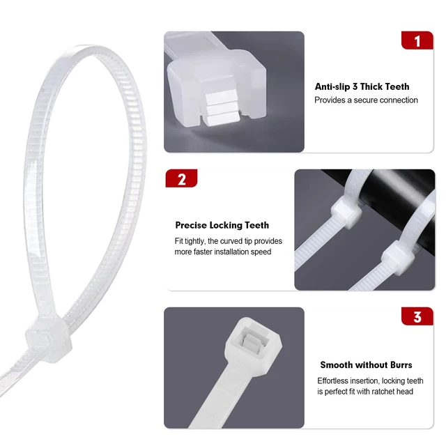 Alt view image 5 of 7 - Zip Ties, 1200pcs Cable Zip Ties 12 Inch, Heavy Duty White Plastic Wire Ties with 70lb Tensile Strength, Self-Locking Nylon Cable Ties, Wire Management for Indoor and Outdoor