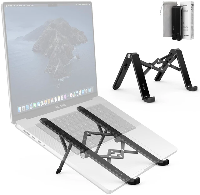 Main image of 2025 Foldable Laptop Stand for Desk - Bi-fold Ergonomic Spring Adjustable Computer Holder, 3 in 1 Metal Portable Laptop Stand for Notebook, Phone, Tablet,10-16", Desk & Travel Use