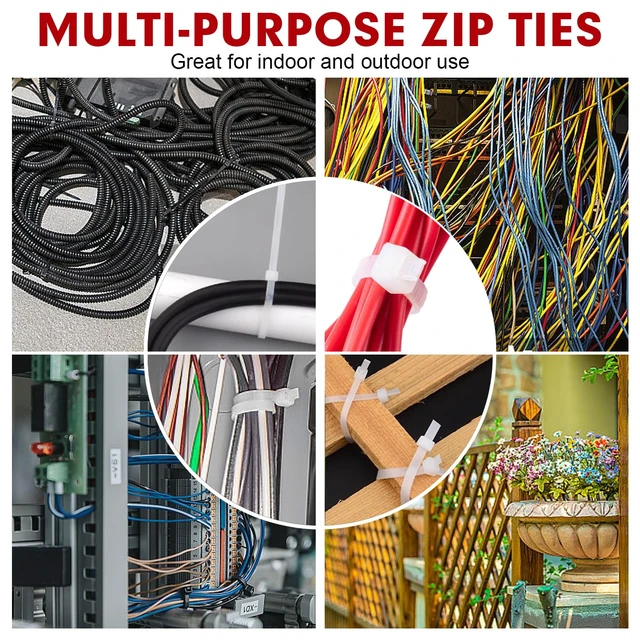 Alt view image 7 of 7 - Zip Ties, 1200pcs Cable Zip Ties 12 Inch, Heavy Duty White Plastic Wire Ties with 70lb Tensile Strength, Self-Locking Nylon Cable Ties, Wire Management for Indoor and Outdoor