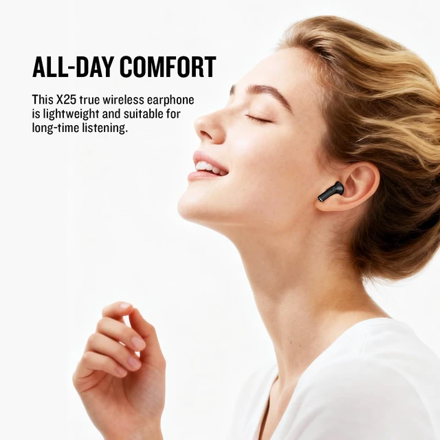 Alt view image 4 of 7 - X25 Wireless Earbuds, Semi-in-Ear Bluetooth 5.3 Headphones Super Bass Sound, Built-in Microphone, Hands-Free Call, 50H Standby Time, Auto Pairing, Compatible with iPhone & Android